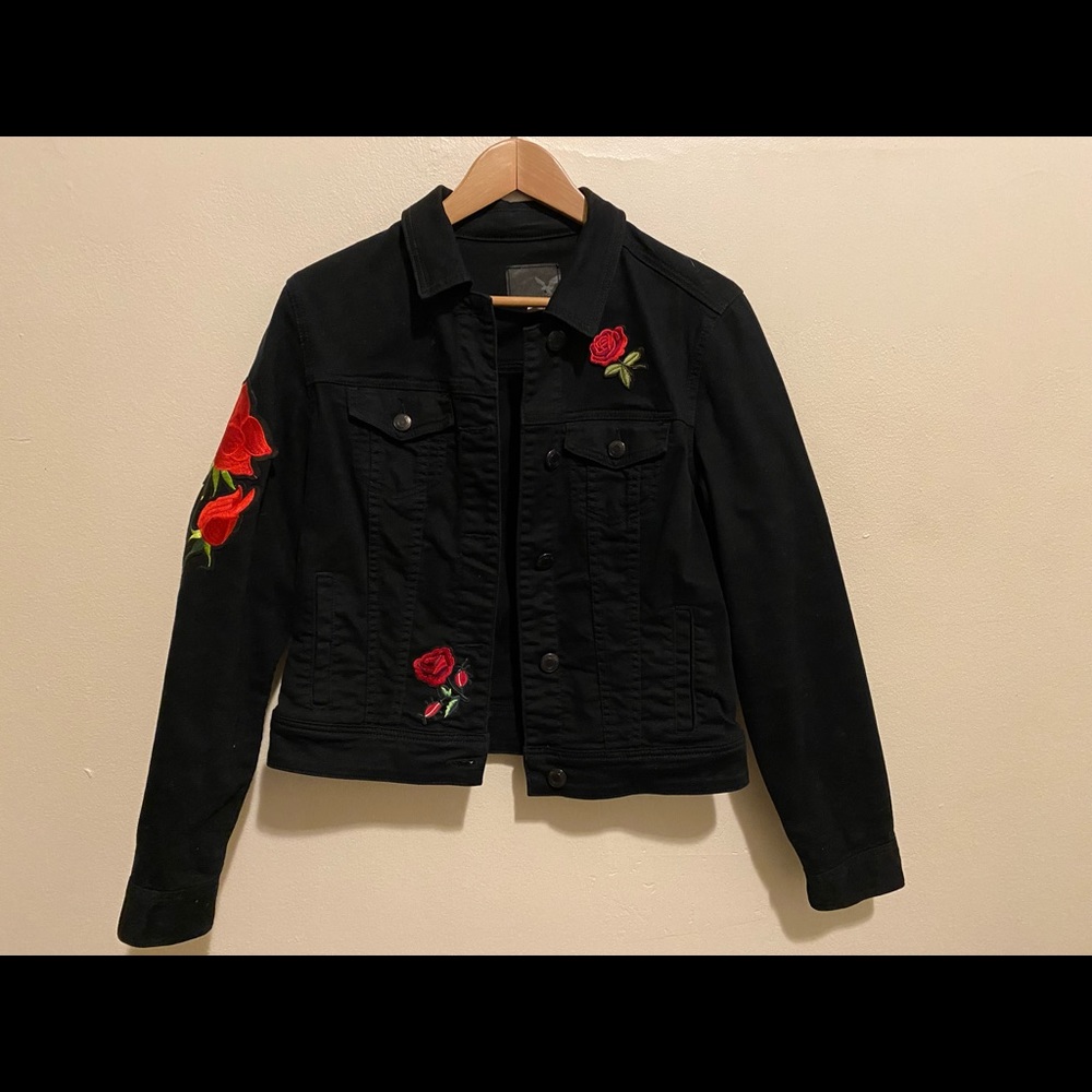 American Eagle Jean jacket detailed with roses